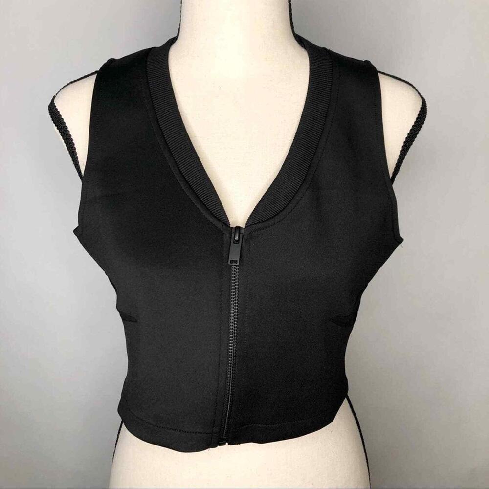 NWT ZARA Crop Top M Trafaluc Sleeveless Zip V-Neck Black Women's